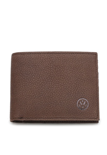 Volkswagen brown Men's RFID Genuine Leather Bi Fold Short Wallet 6C674ACA26F12EGS_1