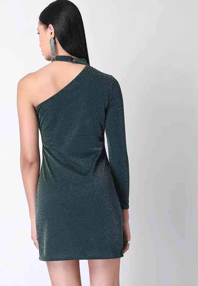 One Shoulder Choker Neck Bodycon Dress