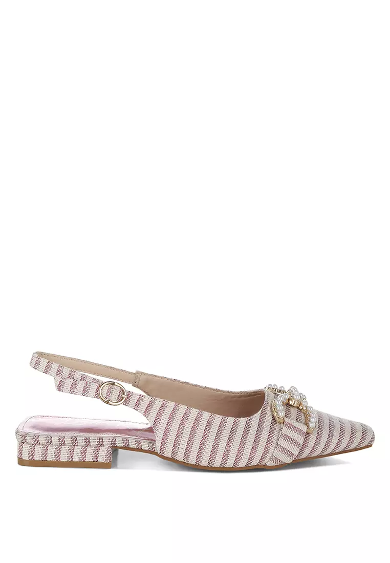 Discount on London Rag  shoes - SKU: Pearl-Detailed Horsebit Woven Flats In Pink