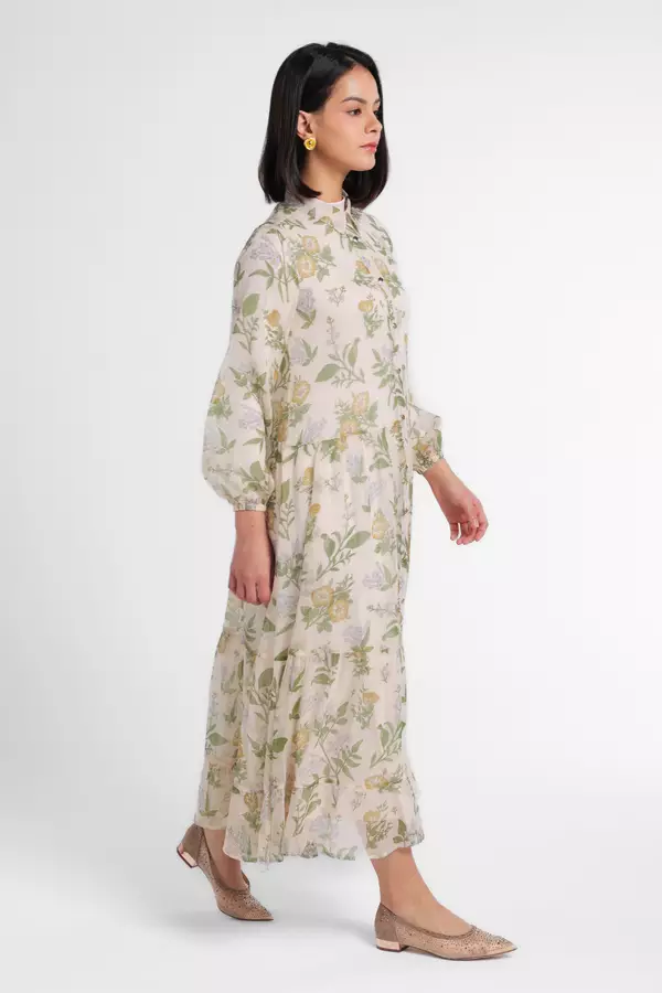 MINIMAL - Zayna - Gamis Ruffle Motif Floral - Green