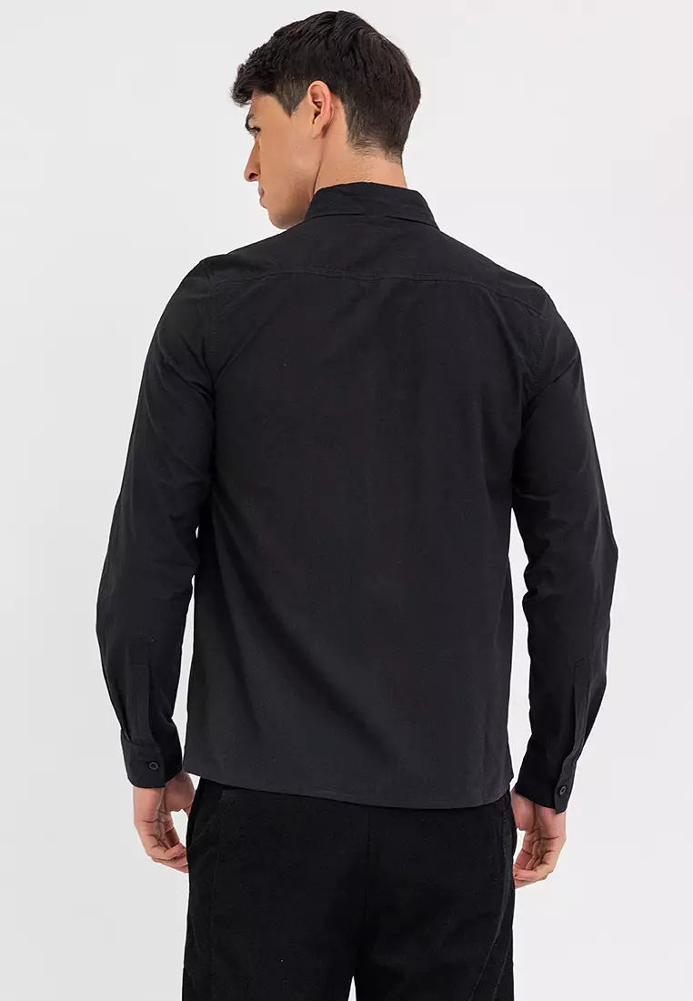 Men's Polo LS Button Down Black