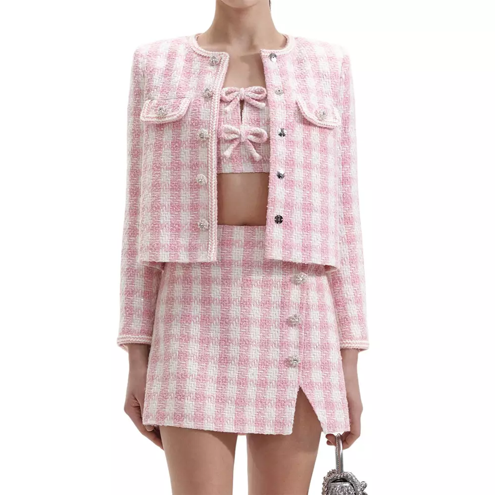 [4.4PRIL KEJUTAN HARGA] Check Boucle Collar Jacket Pink