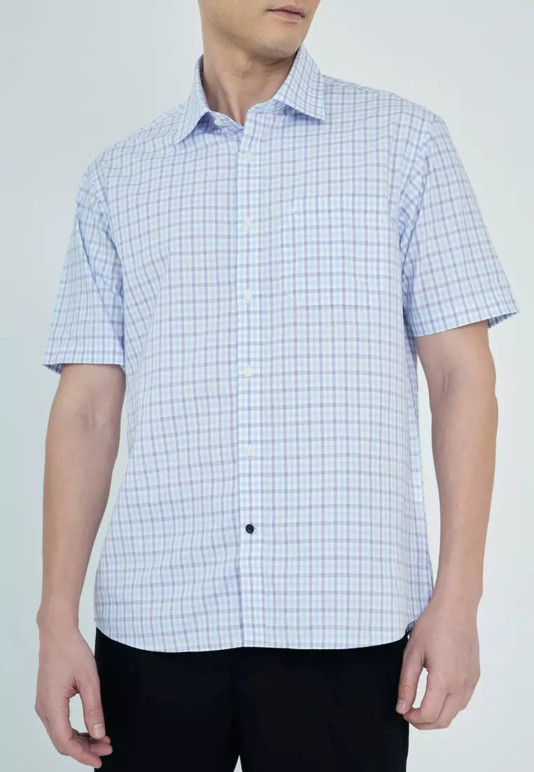 Easy Care Plaid Poplin Cotton Executive Short Sleeve Shirt