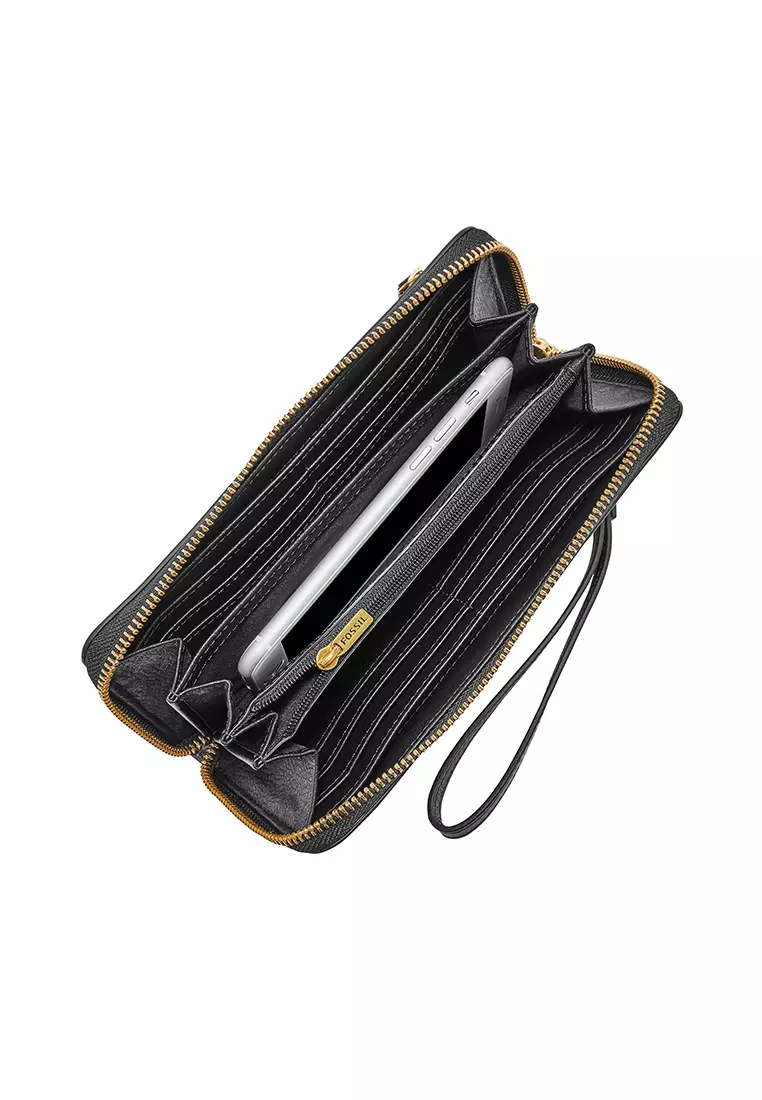 Buy Fossil Logan RFID Zip Around Clutch Leather Black SL7831001