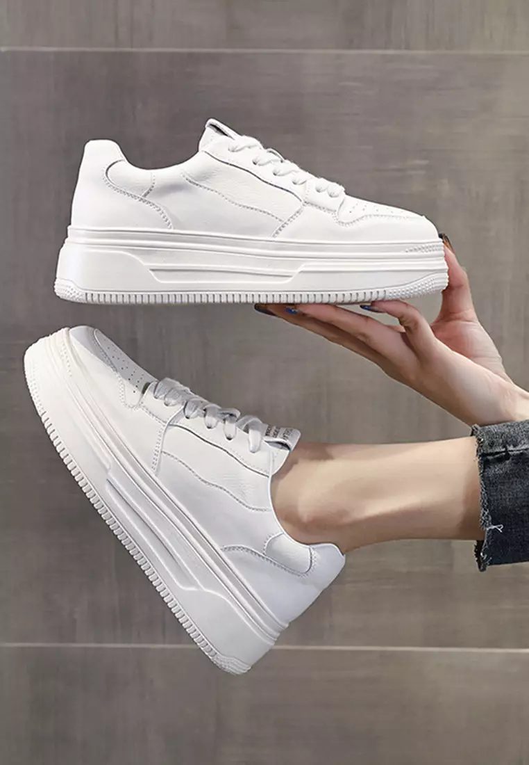 Genuine Leather Thick-sole White Sneakers RX-T3977