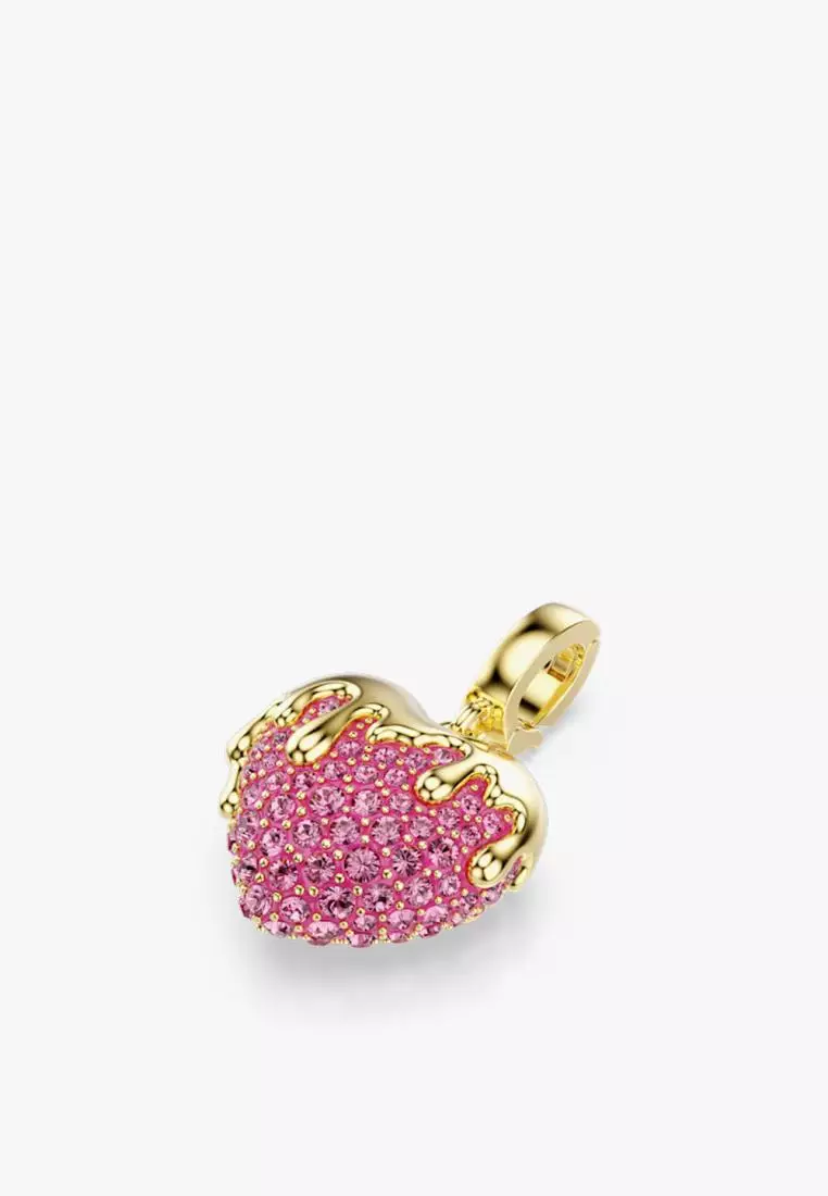 Idyllia charm, Round cut, Heart, Pink, Gold-tone plated