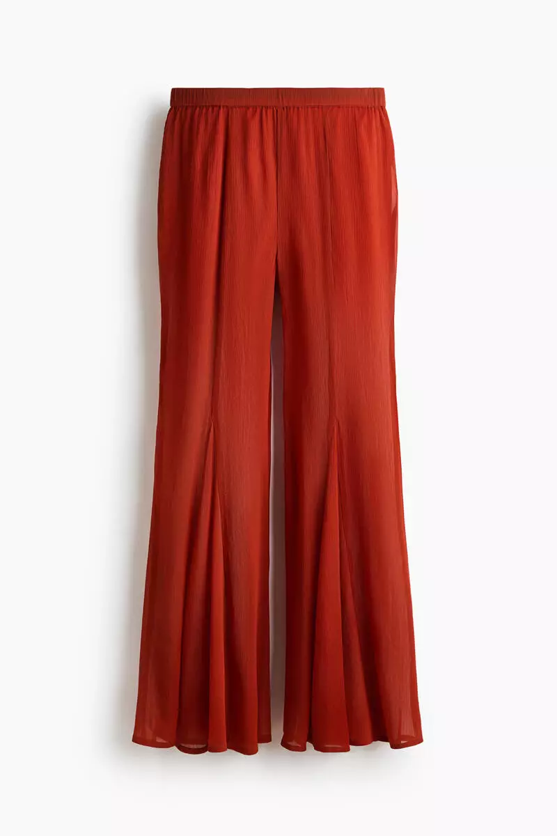 Flared crinkled trousers