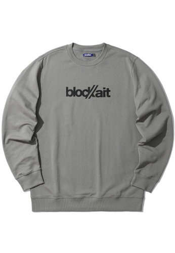 BLOCKAIT grey Logo print sweatshirt A3941AAC7E59D9GS_1