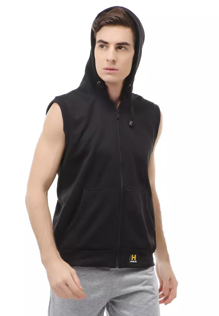 Clover Outerwear Jacket Pria Jaket Rompi Zipper Polos Material Fleece ORIGINAL - Black