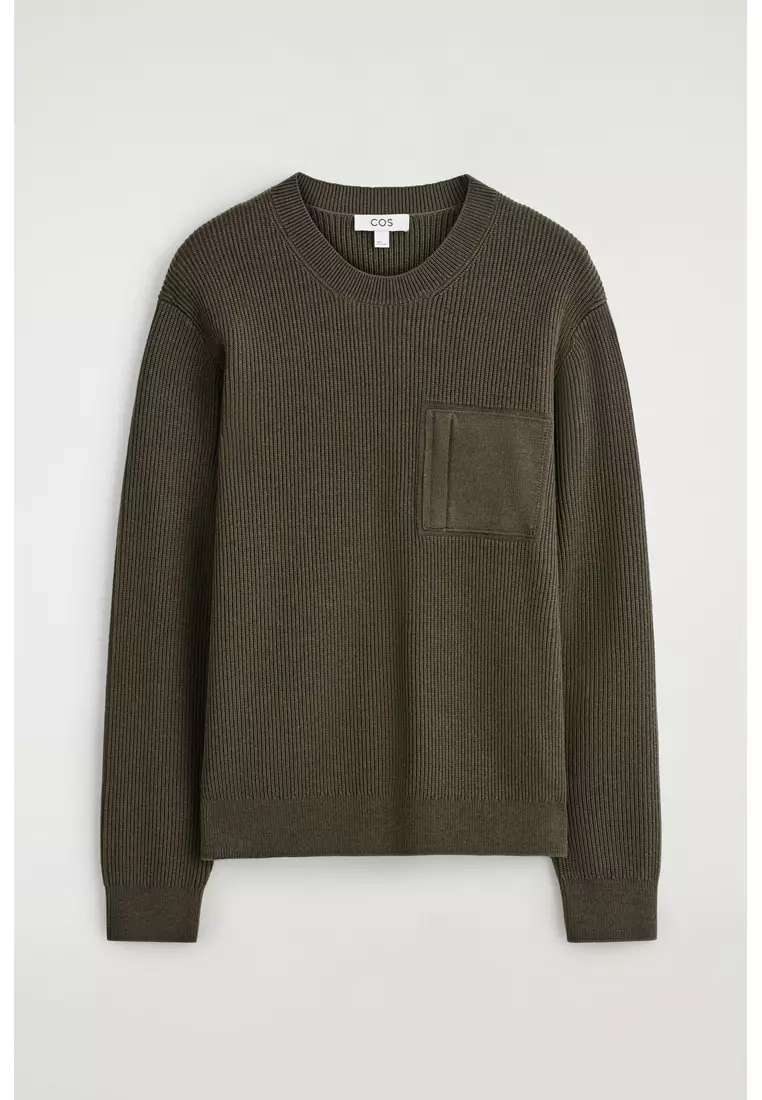 POCKET-DETAIL WOOL CREW-NECK JUMPER