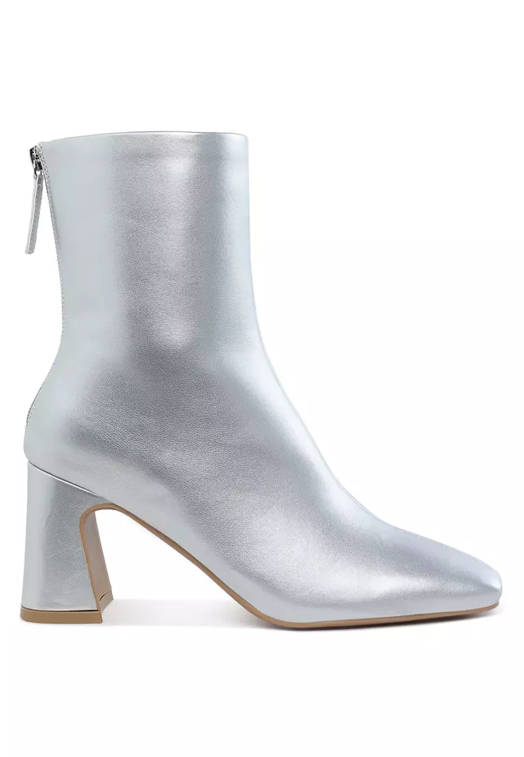 Discount on London Rag  shoes - SKU: Square Toe Metallic Ankle Boots in Metallic Silver Pu