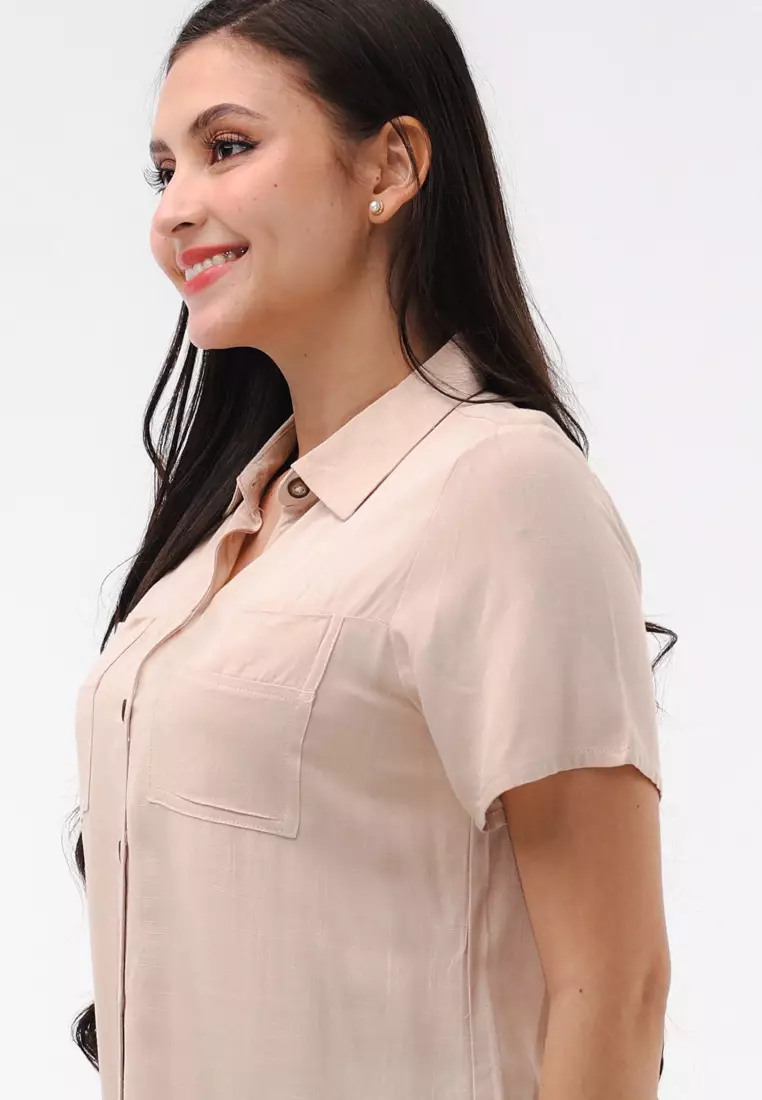 Soft Linen Woven Short Sleeves Blouse