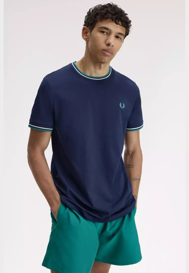 Fred Perry M1588 Twin Tipped T-Shirt (Tennis Blue / Snow White / Deep Mint)