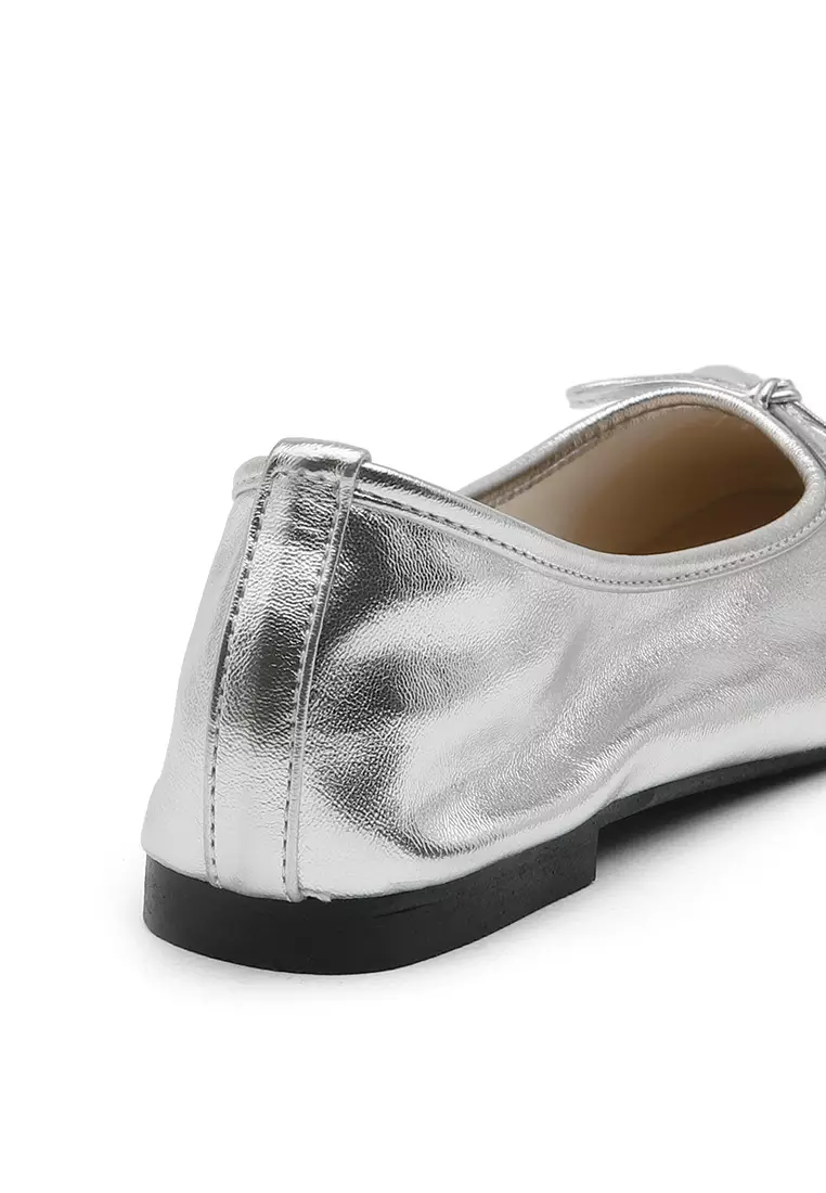 Ellisy Ribbon Flats (1cm) - Silver