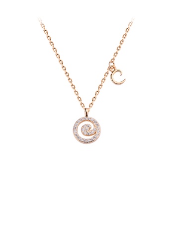 Glamorousky white 925 Sterling Silver Plated Champagne Gold Fashion Simple Hollow Alphabet C Geometric Round Pendant with Cubic Zirconia and Necklace 3B960ACA88058EGS_1