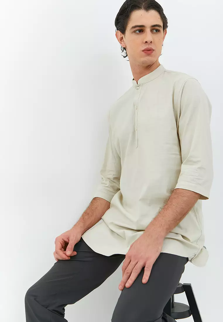 Jobb Arkhan Baju Koko Pria Kurta Lengan Pendek Regular Fit Khaki