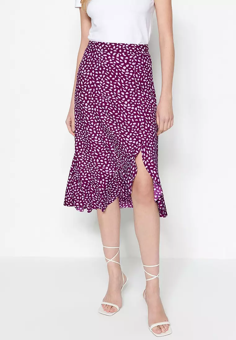 Buy Trendyol Purple Printed High Waist Midi Elastic Knitted