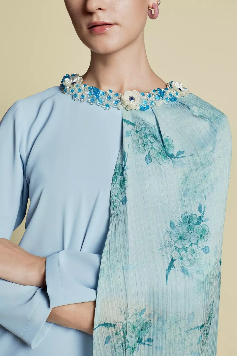 Demure Signature - Asymmetrical Side Cape Kaftan in Silk Pastel Green - Dress