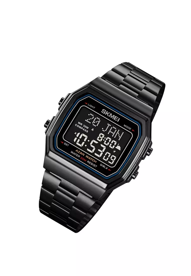 Jam Tangan Digital Pria Qibla Direction Material Stainless Steel Waterproof ORIGINAL