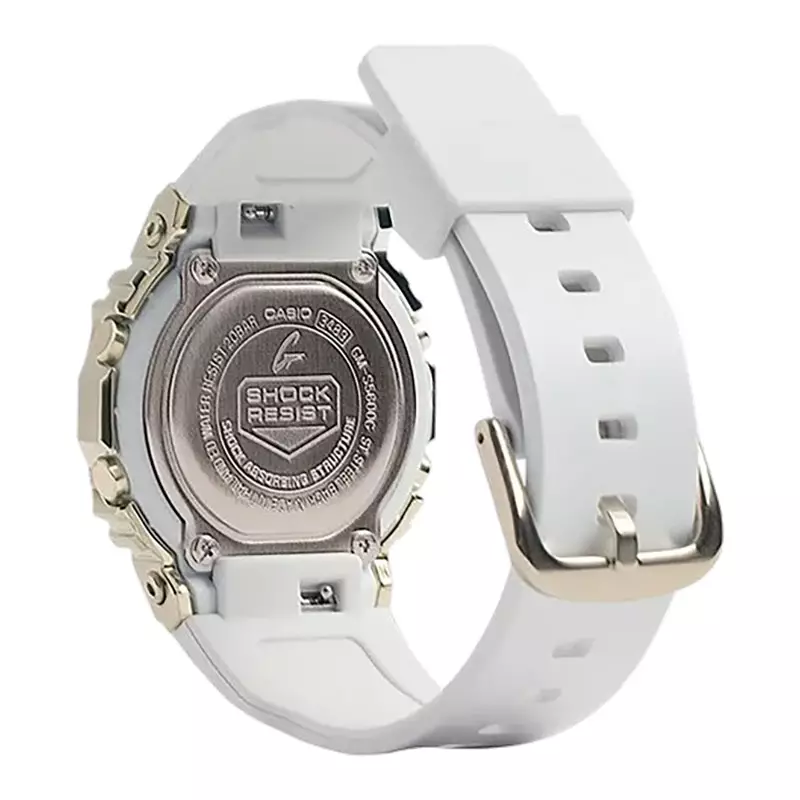 Jam Tangan Wanita Casio G-Shock GM-S5600G-7DR S Series Metal Square Ladies Digital Dial White Resin Band