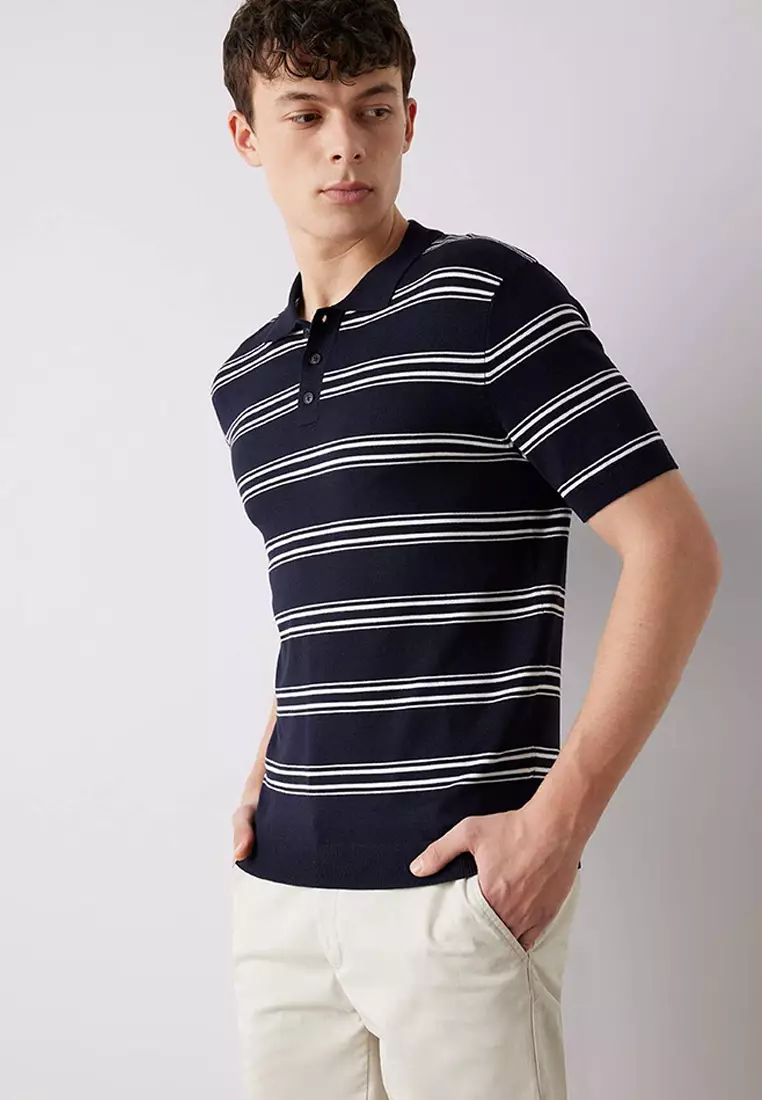 Striped Short Sleeve Soft Key Knitwear Polo Shirt