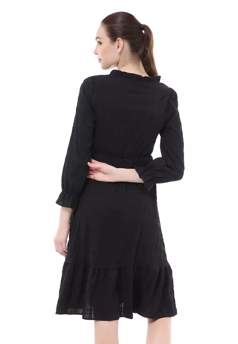 Rachel Dress Kasual Wanita Lengan Panjang Model Simple Material Chiffon ORIGINAL - Black