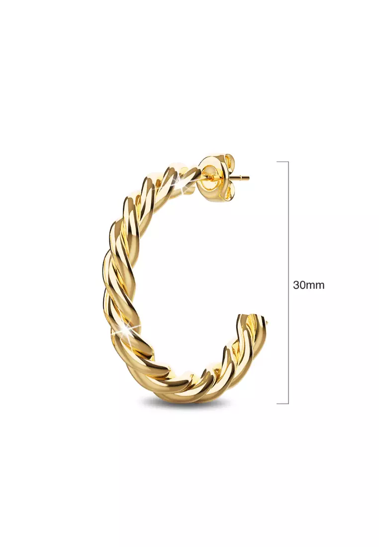 Twisted Braid C-Hoop Gold Layered Earrings 30mm
