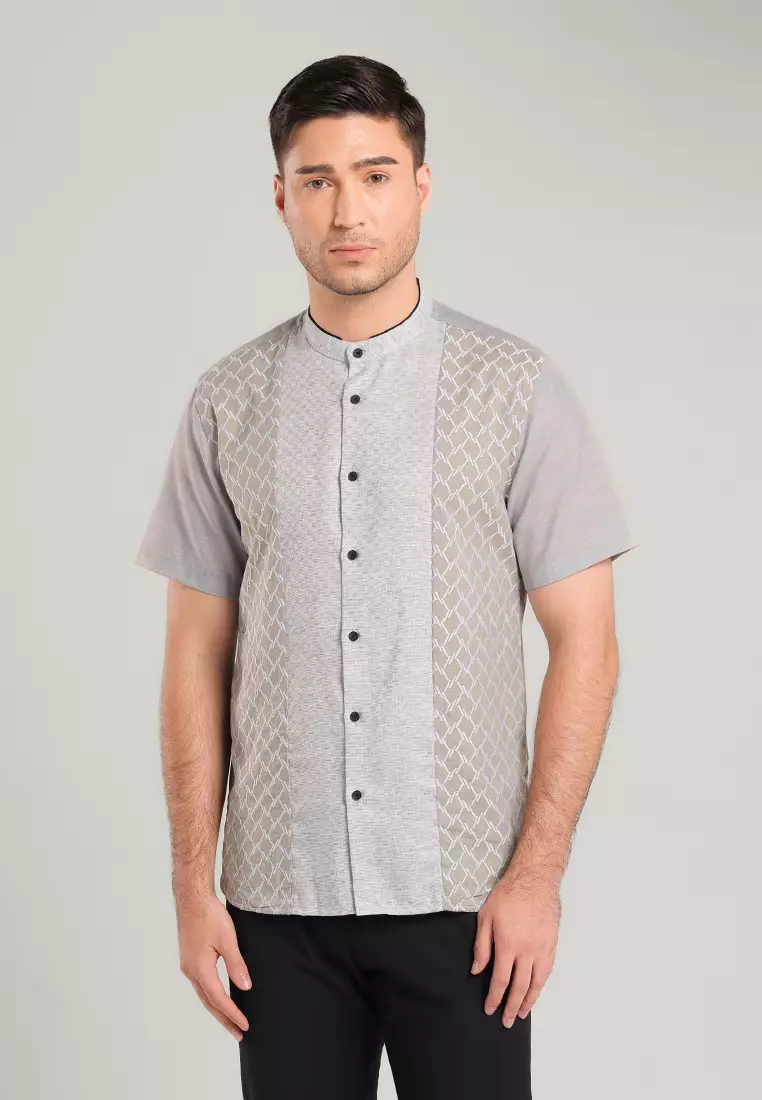 MOC Kemeja Koko Lengan Pendek Pria Tragan - Grey Warna Grey