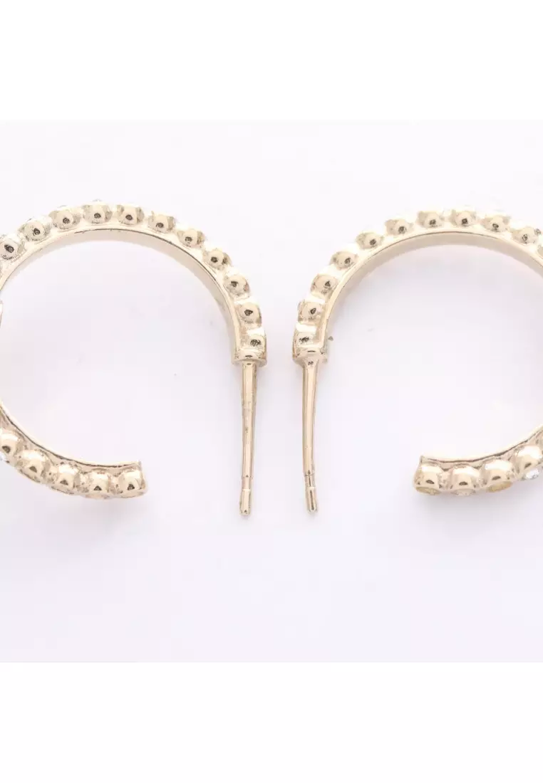 Pre-Loved Chanel coco mark earrings perfume bottle motif GP Rhinestone gold clear black A21K