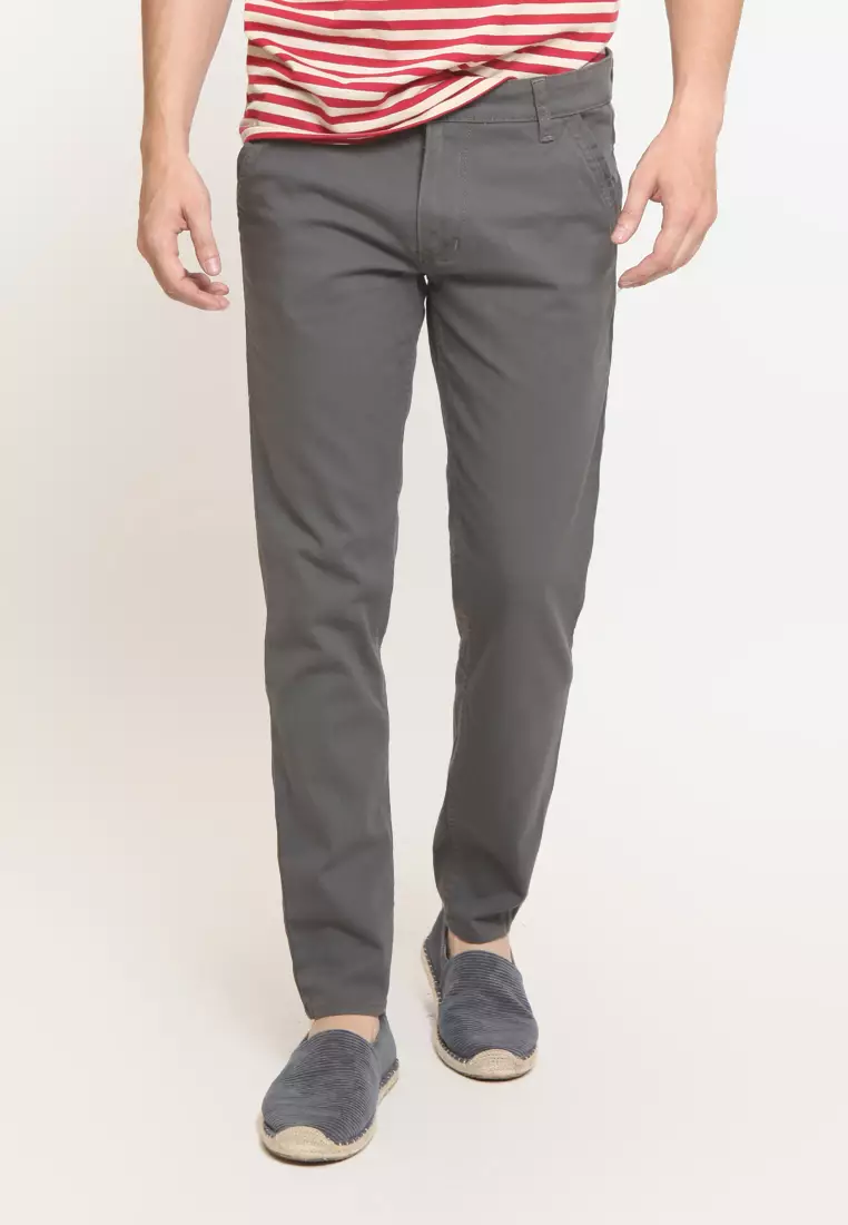 2Nd RED Long Pants Chinos Slim Fit Premium Quality Grey ZA523