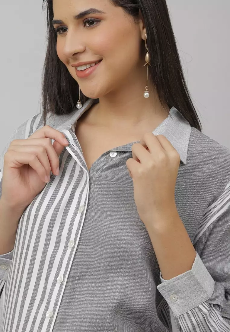 铬珍珠孕妇和哺乳期大廓形衬衫连衣裙