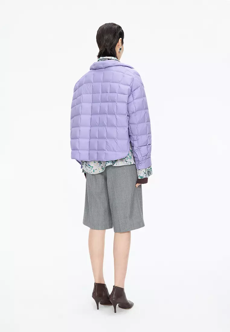 Blend 95% White Goose Down Direct-Fill Fabric Oversized Short Down Jacket