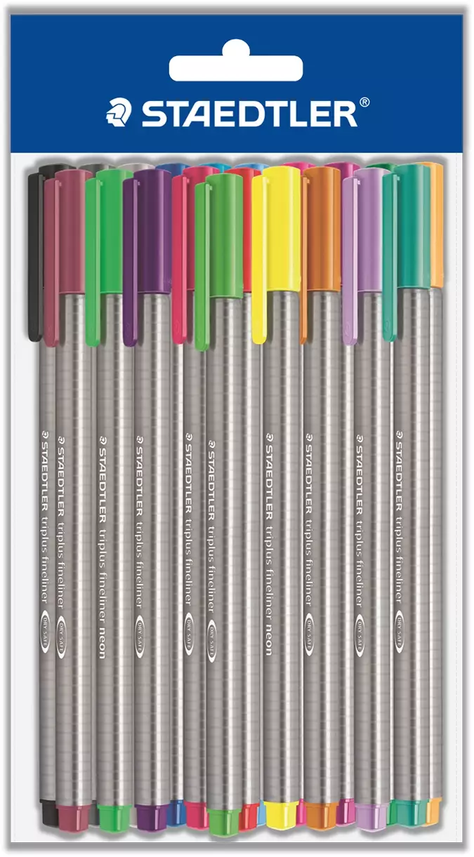 Staedtler Triplus Fineliners - Assorted Colours - Polybag of 10