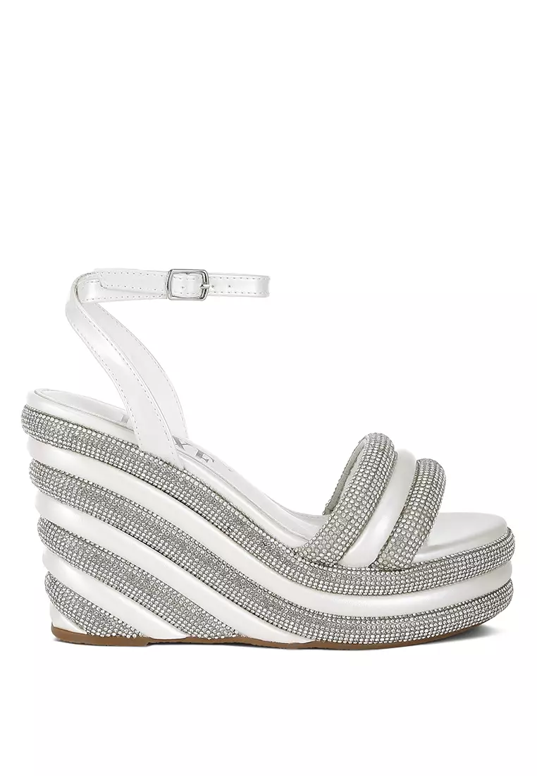 Buy London Rag White Rhinestone Studded Wedge Sandals 2025 Online