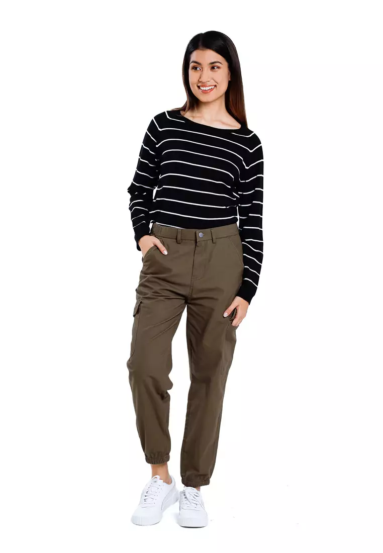 Forest Ladies Cotton Twill Elastic Waisted Cargo Jogger Pants Women Long Pants | Seluar Panjang Perempuan - 810512