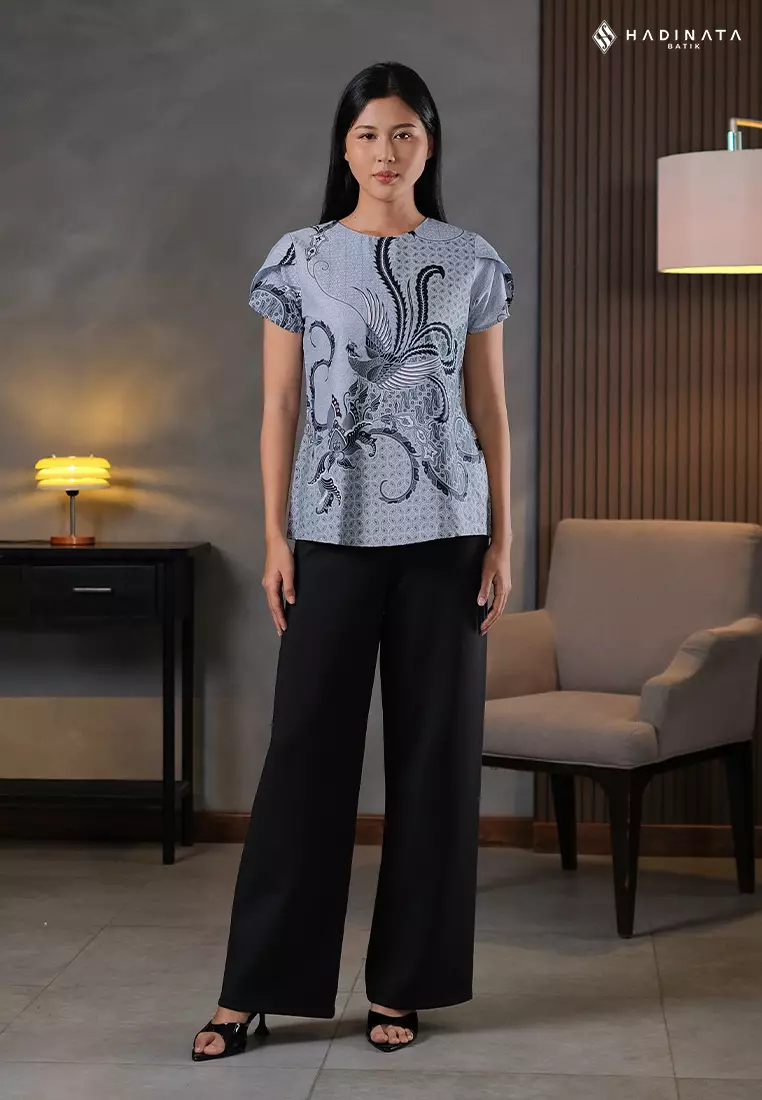 Hadinata Batik Wanita Superfine Blouse Pendek Mahija Grey
