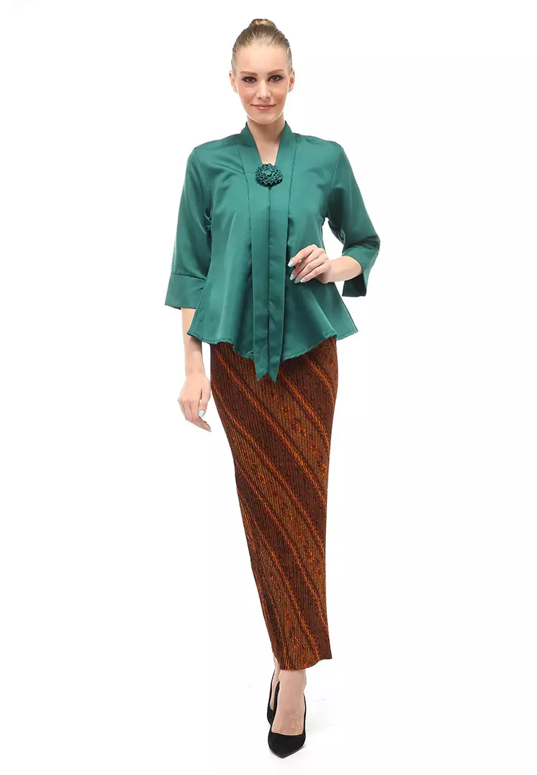 Elvia Kebaya Atasan Wanita Lengan Panjang Design Casual - Hijau Botol