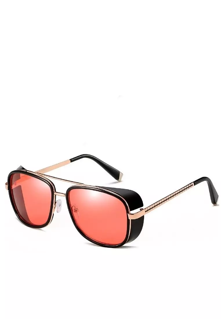 Adkins Sunglasses Kacamata Pria Steampunk Iron Man UV Protection Frame Material PC ORIGINAL - Black Red