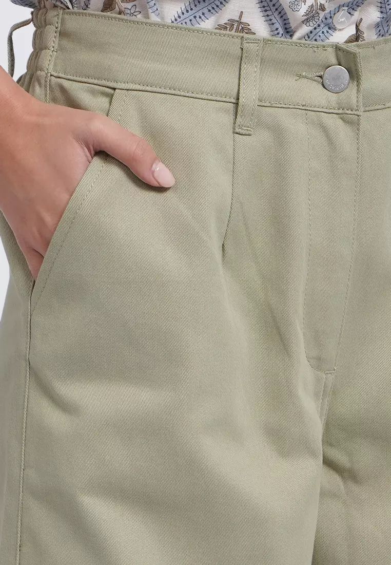 High Waist Culottes with Side Pockets OLIVE