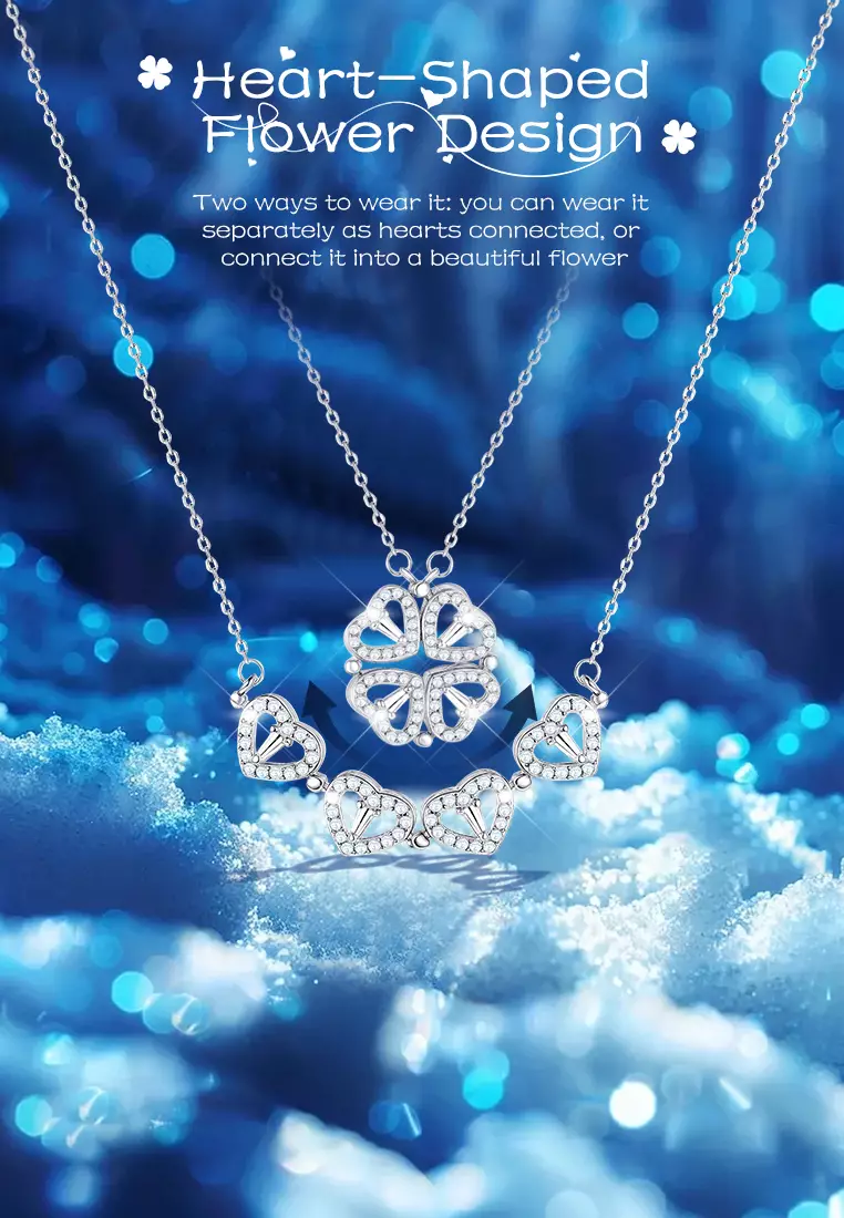 Kalung Wanita Berlian Korea Fashion Dual Wearing Method Kalung Cewek Original Titanium silver