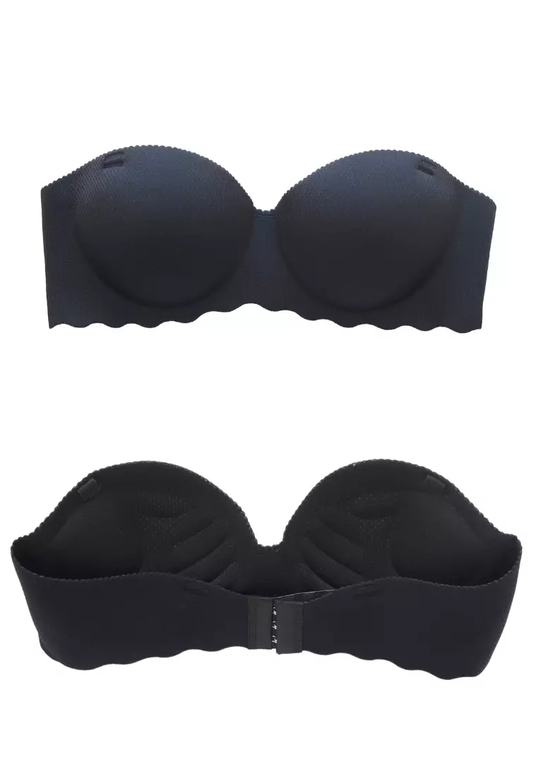 Buy Love Knot [2 PACKS] Seamless Wireless Push Up Bra Lingerie With  Detachable Straps (Black) Online