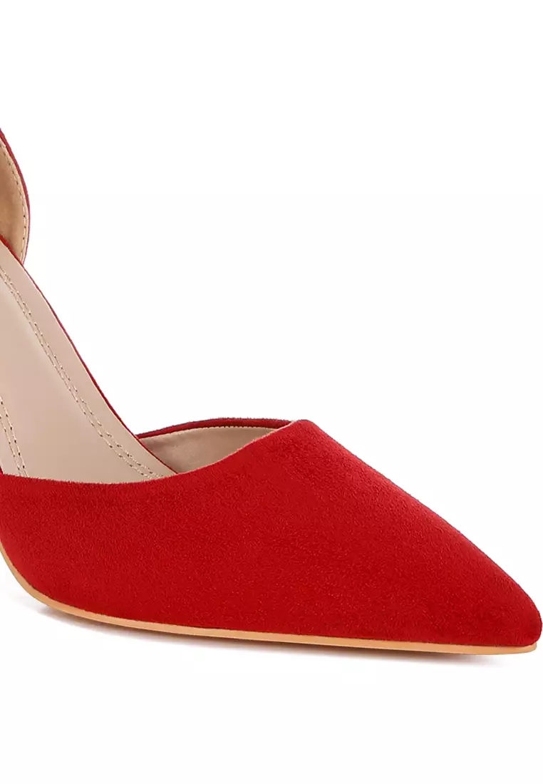 Microfiber Stiletto Sandals in Red