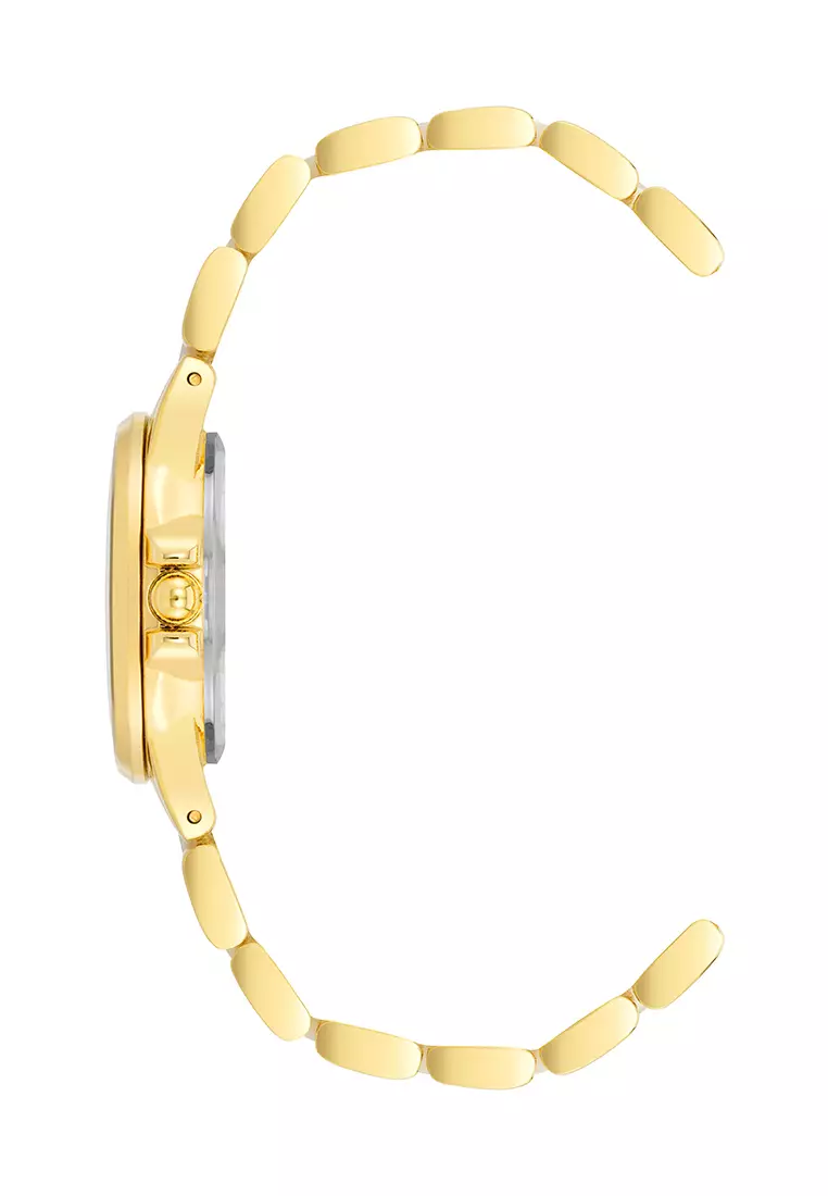 White Mother of Pearl with Diamond Dial Gold Tone Round Watch with Ceramic Band