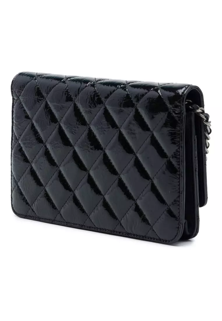 Pre-Loved Chanel Paris Dallas Cc Quilted Patent Goatskin Wallet On Chain