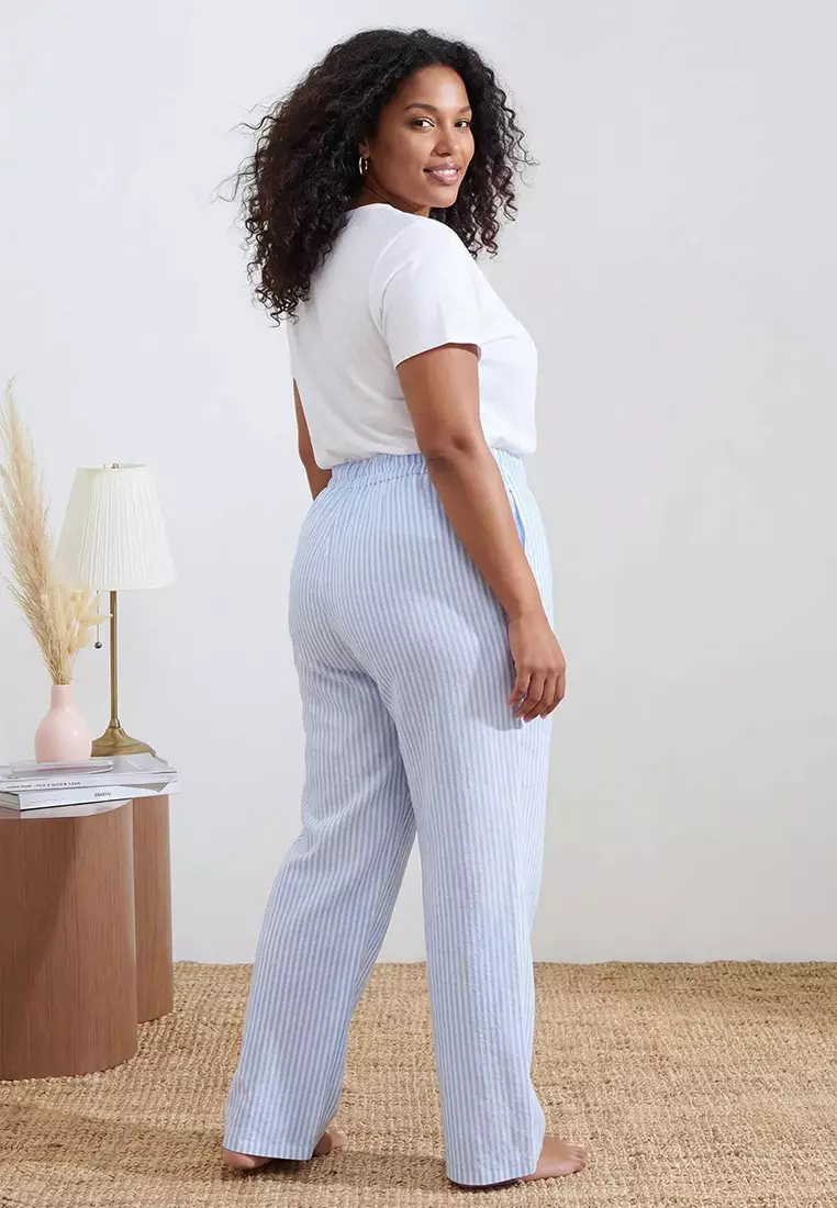 Blue Striped Shorts-Pants Package Woven Plus Size Pajama Bottoms Tbbss26Ia00009