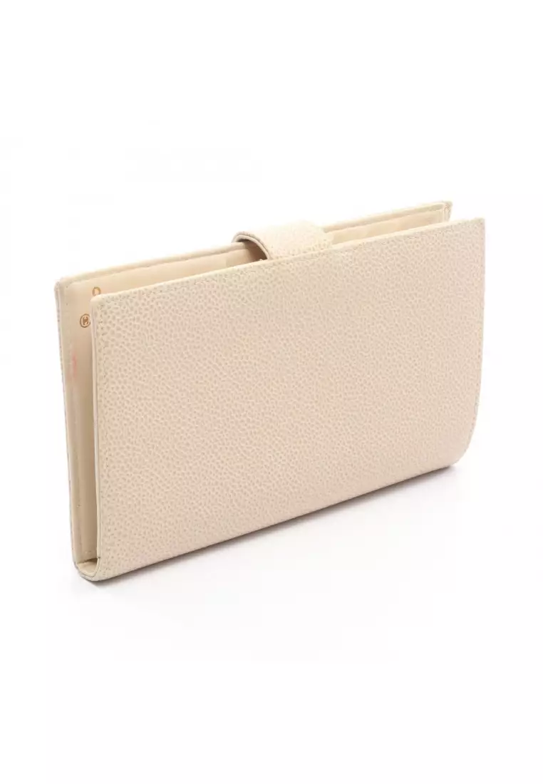 Pre-Loved Chanel coco mark Bi-fold Long Wallet Caviar skin ivory gold hardware