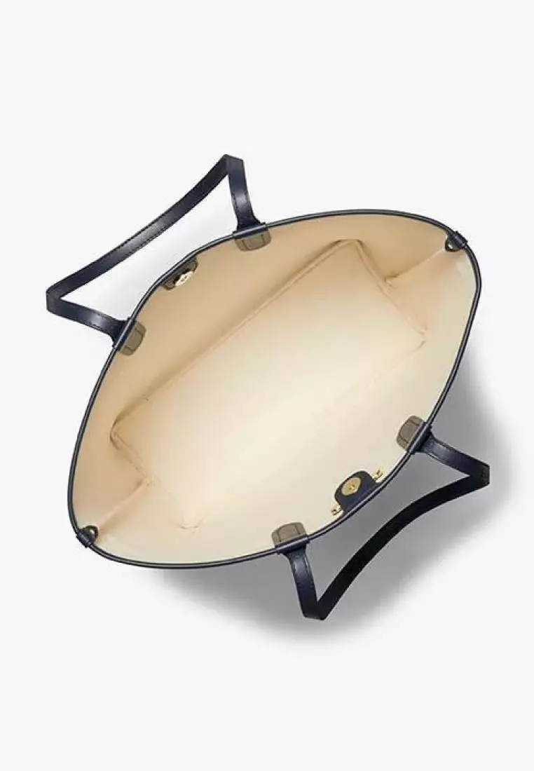 Michael Kors Eliza Large Empire Signature Logo Stripe Tote Bag Admiral Pale Blue