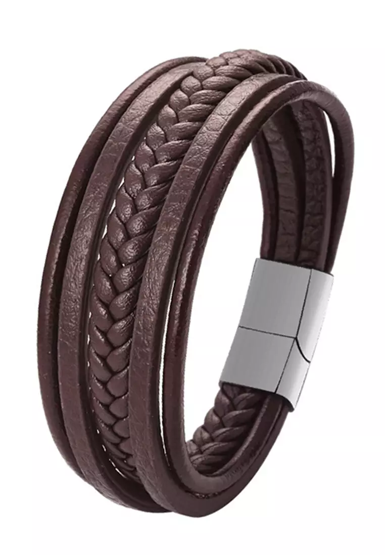 Mens leather braided shop bracelet with magnetic clasp