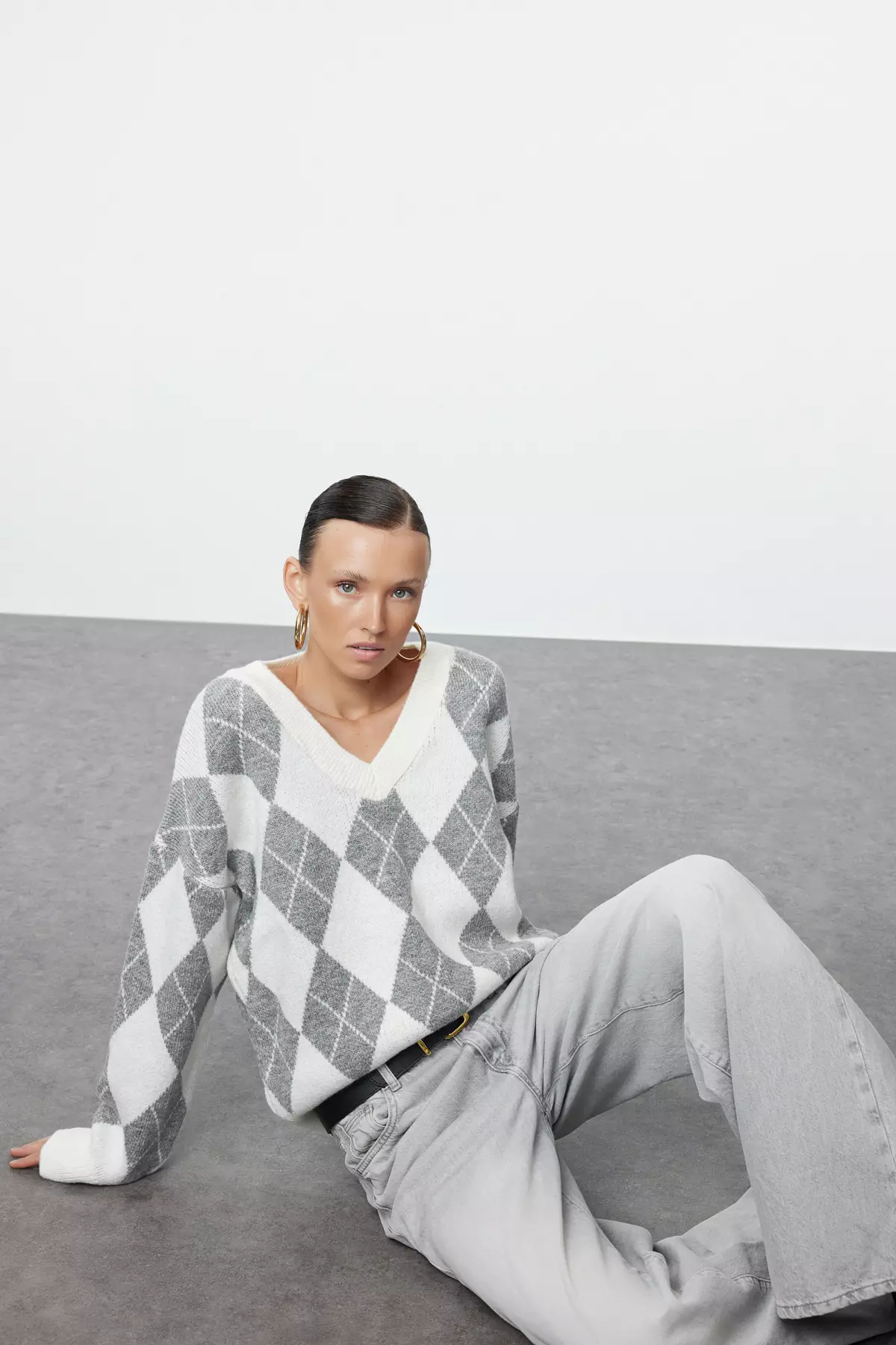 Ecru Soft Textured Baklava Knitwear Sweater TWOAW25KZ00200