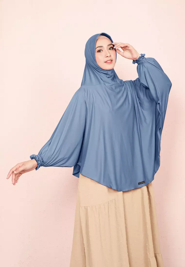 Cotton Bee - Halwa Bergo Lengan | Hijab Instan Syari - Blue Denim